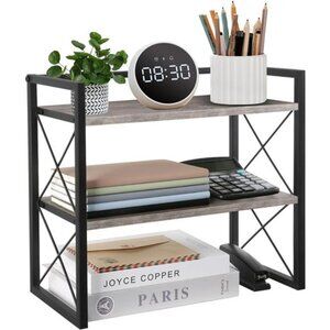 Desktop Shelf Organizer 2 Tier Wood Desk Rack Office Storage Home Dorm Organizer